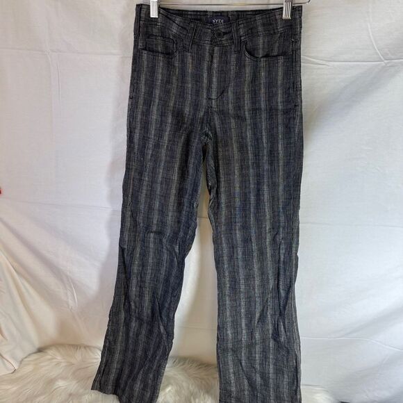 NYDJ Black Striped Linen Blend Trouser Pants Sz 0 - Picture 2 of 13